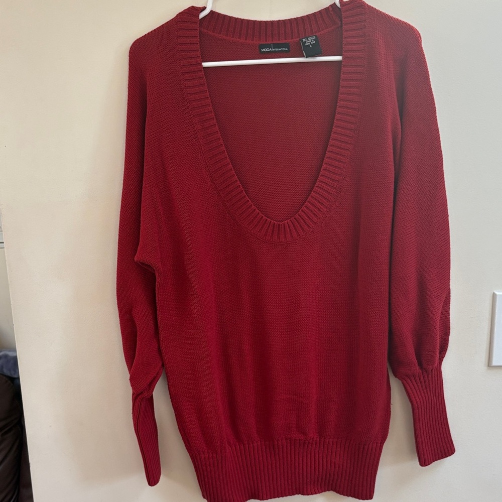Moda International Deep V-Neck Burgundy Sweater So Soft